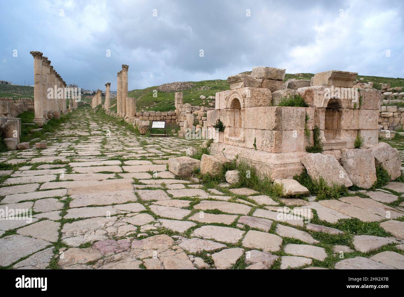 Jerash, Cardo Maximus (via colonnato). Giordania. Foto Stock