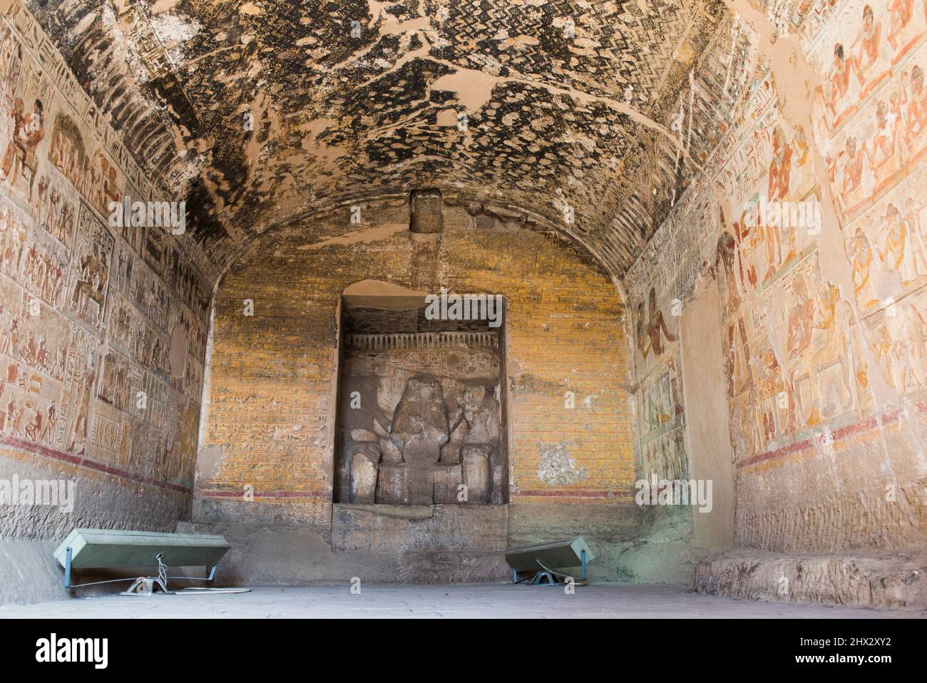 Tomba di Paheri, necropoli di El Kab sulla riva orientale del Nilo, Egitto, Africa nord-orientale. Foto Stock