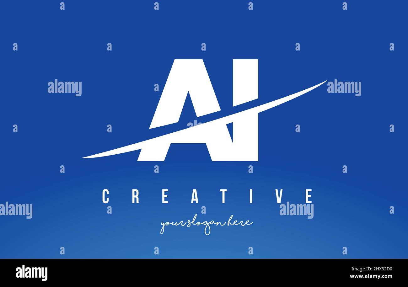 Ai A i Letter Modern Logo Design con Swoosh che taglia il bianco medio e il giallo sfondo. Illustrazione Vettoriale
