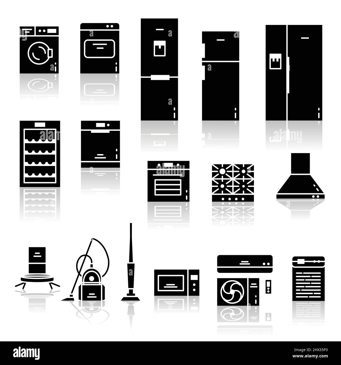Set di icone per elettrodomestici in stile design piatto. Illustrazione vettoriale Illustrazione Vettoriale