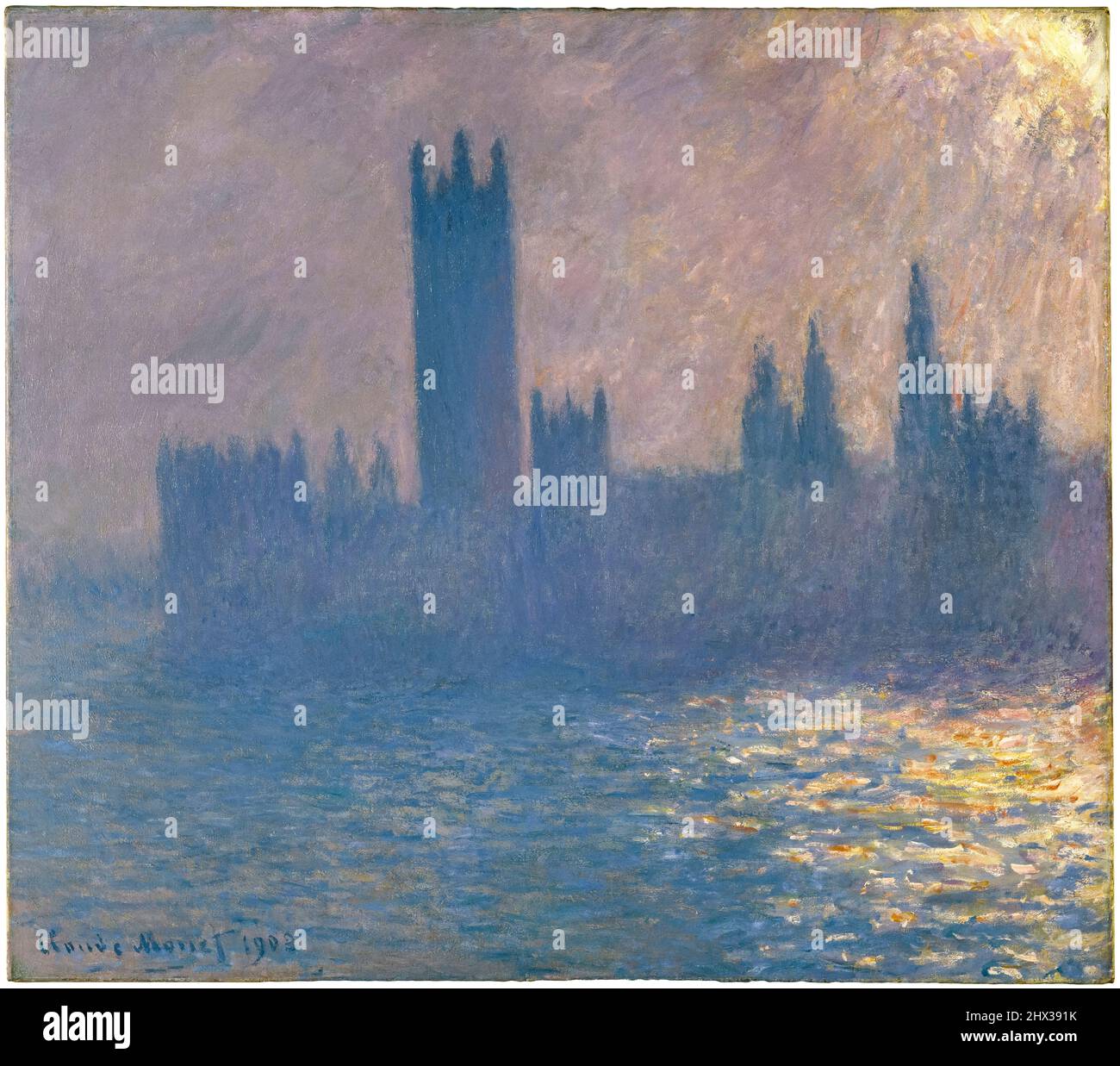 Case del Parlamento, effetto luce del sole, (le Parlement, effet de soleil), olio su tela paesaggio pittura di Claude Monet, 1903 Foto Stock
