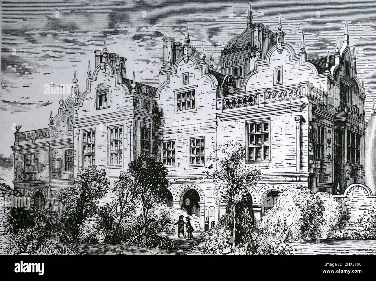 Aston Hall, Birmingham, Inghilterra nel 19th secolo; illustrazione in bianco e nero; Foto Stock