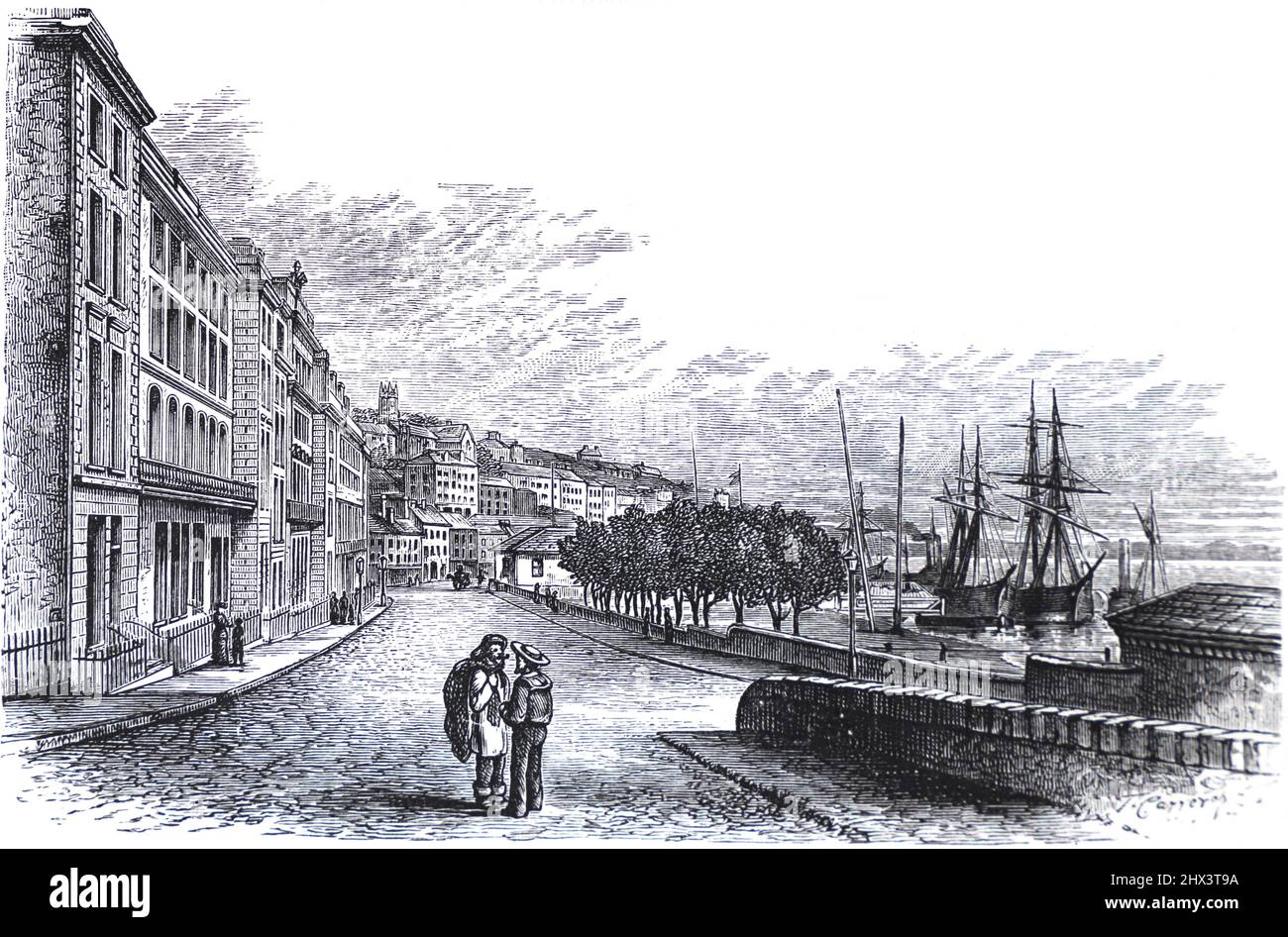 Queenstown, County Cork, Irlanda nel 19th secolo. Ora noto come Cobh. Illustrazione in bianco e nero; Foto Stock