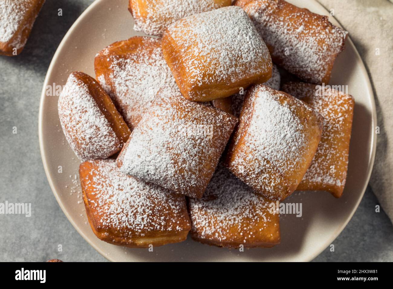 New Orleans biignets francese fatti in casa con zucchero in polvere Foto Stock