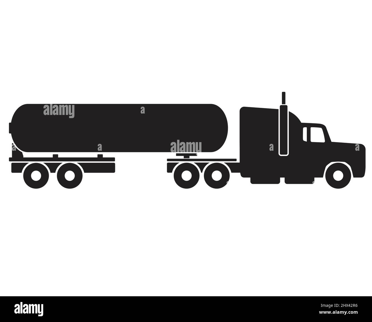 carburante per autocisterna semplice autocarro a becchi lunghi silhouette articolata nera vista laterale icona simbolo vettore isolato su sfondo bianco Illustrazione Vettoriale