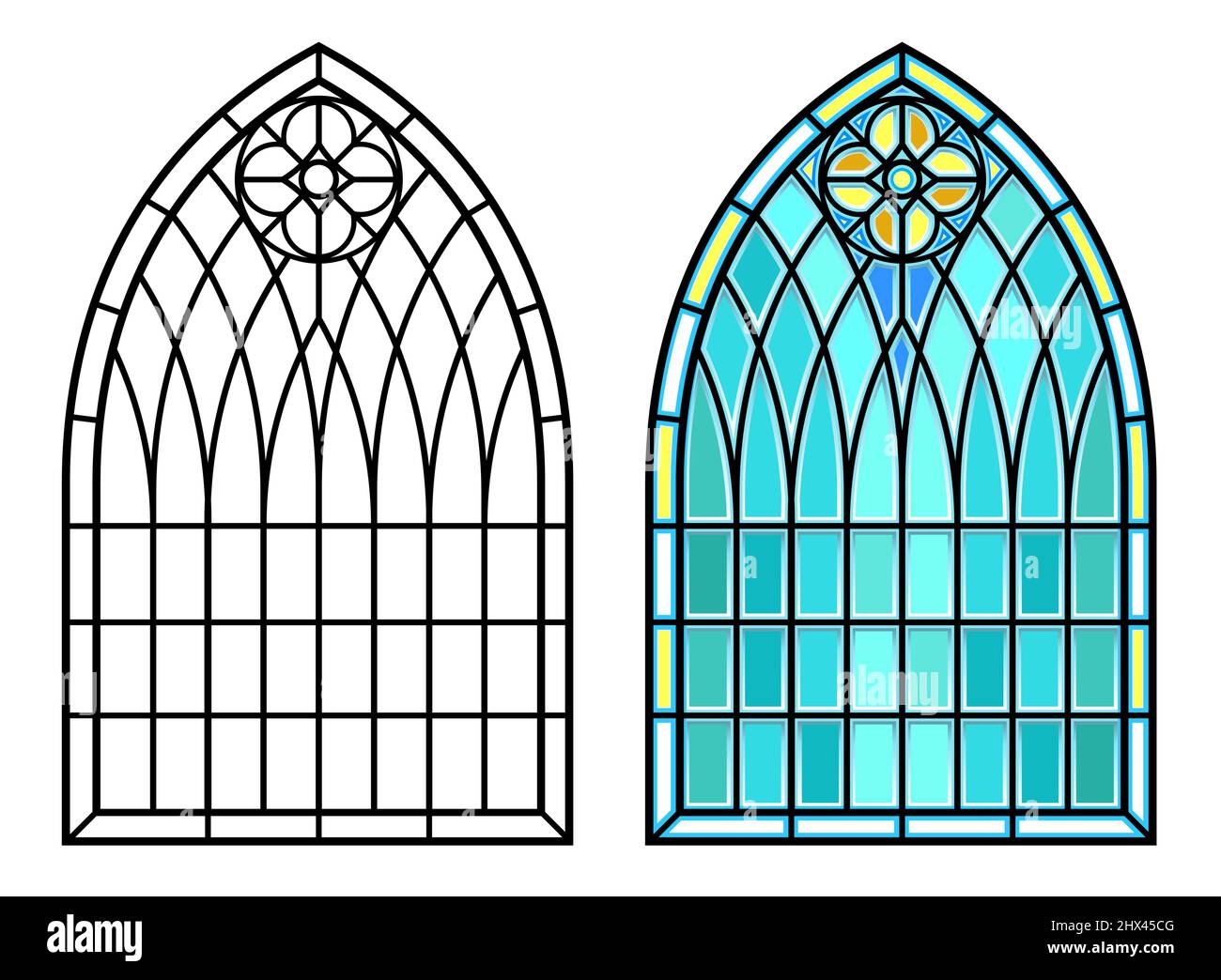 Set vettoriale medievale in vetro colorato gotico Illustrazione Vettoriale