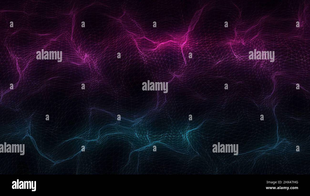 Rete neurale elettronica - Abstract Motion background. Volare attraverso una rete di neuroni con impulsi elettrici. Synapse. Cervello. Colori freddi. Carrello. Foto Stock