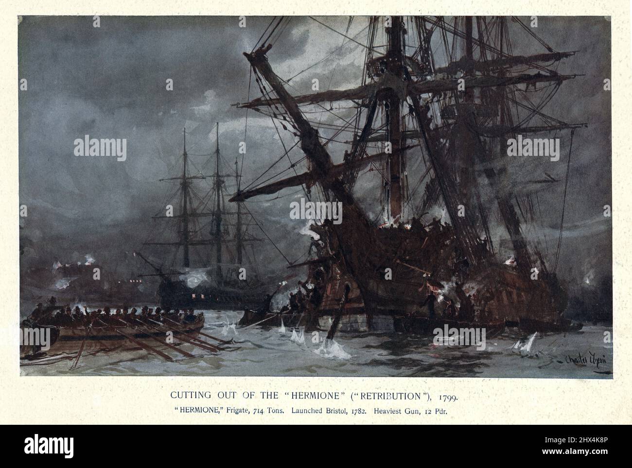 La Santa Cecilia, l'ex HMS Hermione, è stata tagliata a Puerto Cabello da barche dalla sorpresa HMS di Edward Hamilton nel 1799 Foto Stock