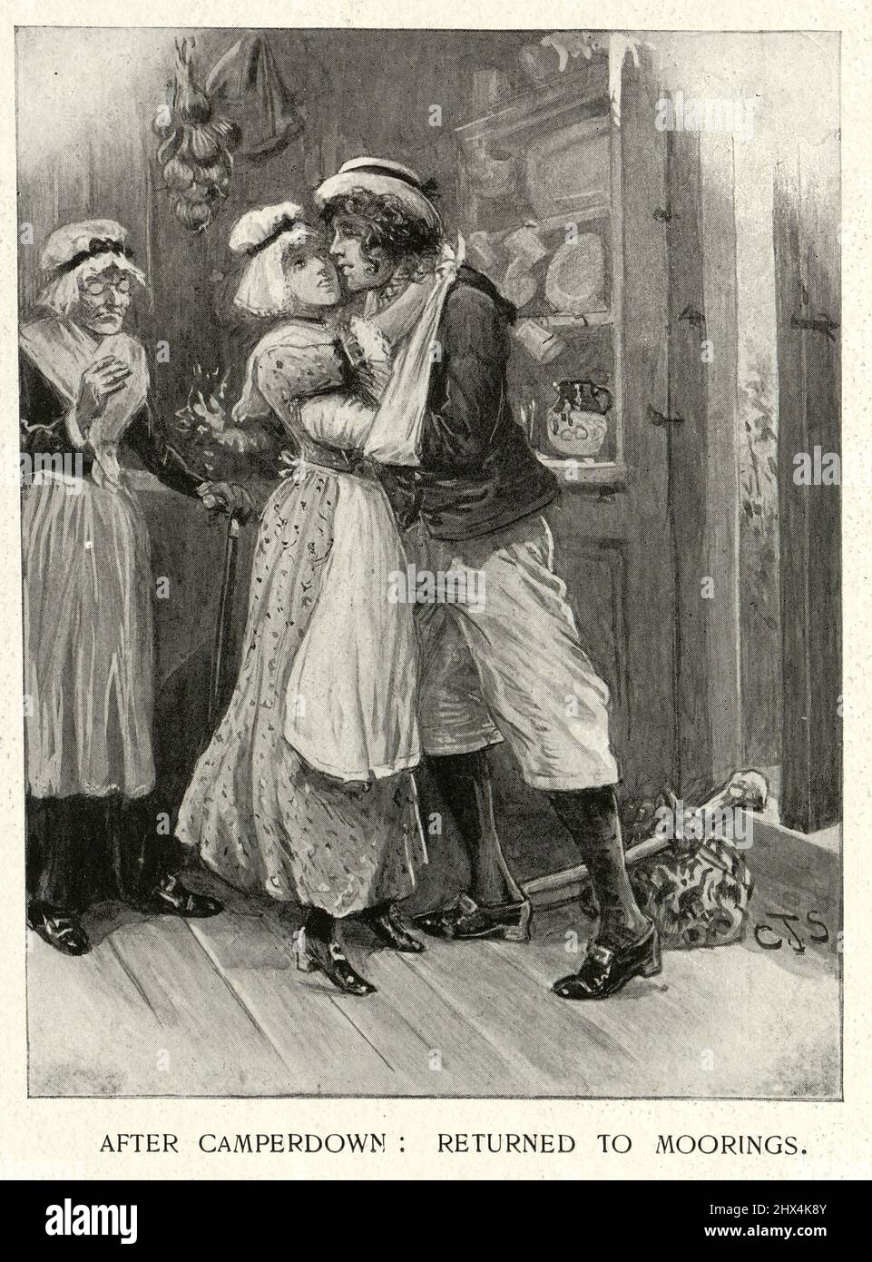 Il marinaio reale della marina ritorna a casa sua famiglia dopo la battaglia di Camperdown, 1797, 18th secolo Foto Stock