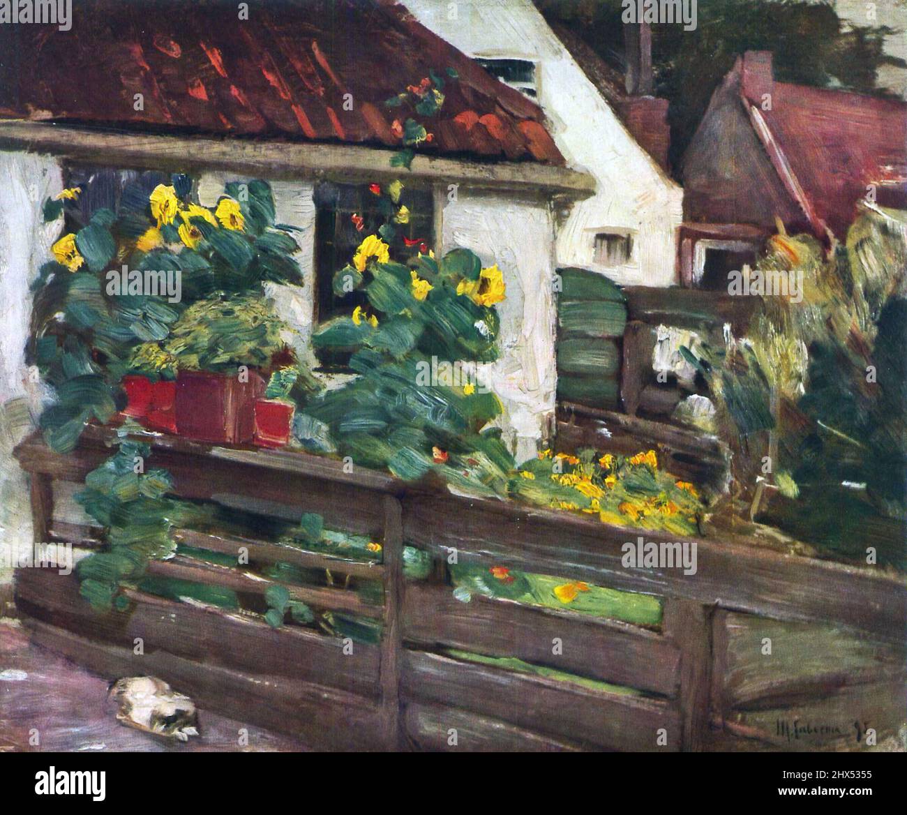 Max Liebermann; Garten mit Sonnenblumen (1895), Giardino con girasoli, Ogród ze słonecznikami, Jardín con girasoles, 马克思·利伯曼, 有向日葵的花園, מקס ליברמן Foto Stock