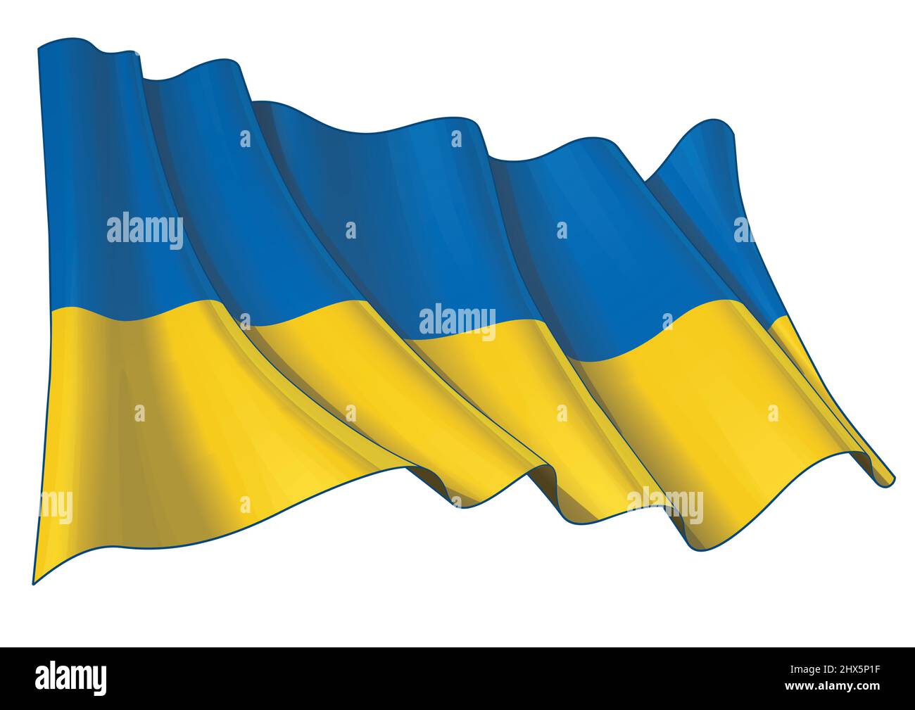 Illustrazione vettoriale di una bandiera di Stato vacillante di Ucraina. Tutti gli elementi su livelli e gruppi ben definiti. Illustrazione Vettoriale