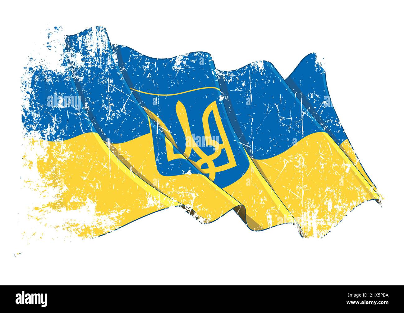 Grunge vettore illustrazione di un graffio testurizzato ondeggiante Stato bandiera di Ucraina. Tutti gli elementi su livelli e gruppi ben definiti. Illustrazione Vettoriale