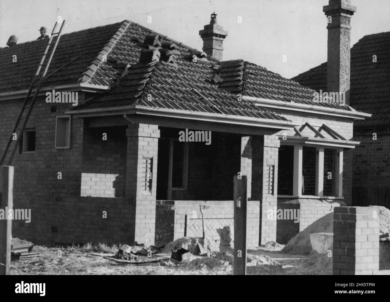 Varie Costruzioni commerciali - costruzione in costruzione. Giugno 19, 1938. Foto Stock