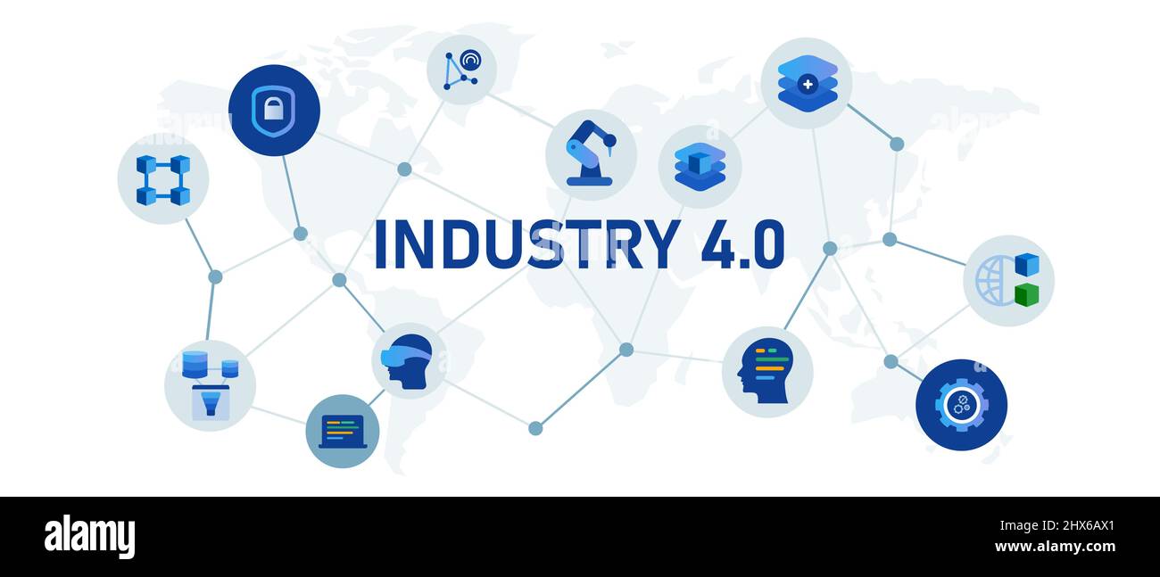 Industry 4,0 - insieme di icone della futura rivoluzione aziendale Illustrazione Vettoriale