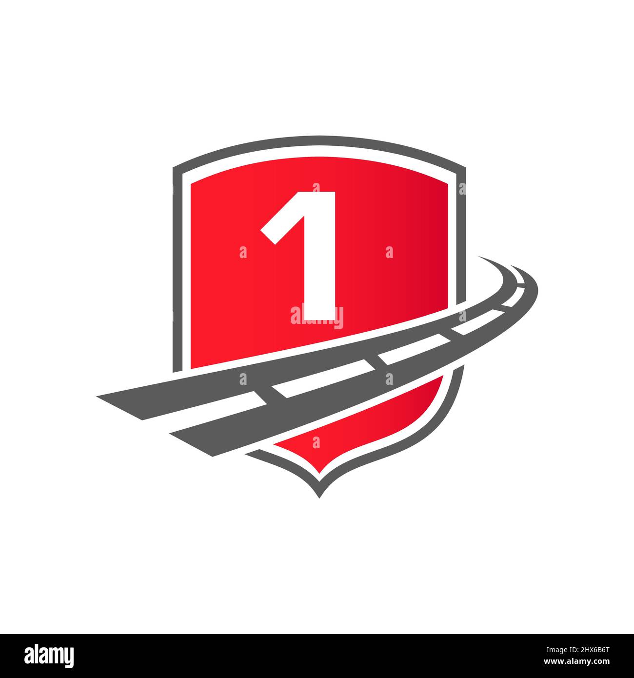 Logo per il trasporto con il concetto di protezione su Letter 1. Modello per trasporto merci 1 Letter Transportation Road Logo Design Illustrazione Vettoriale