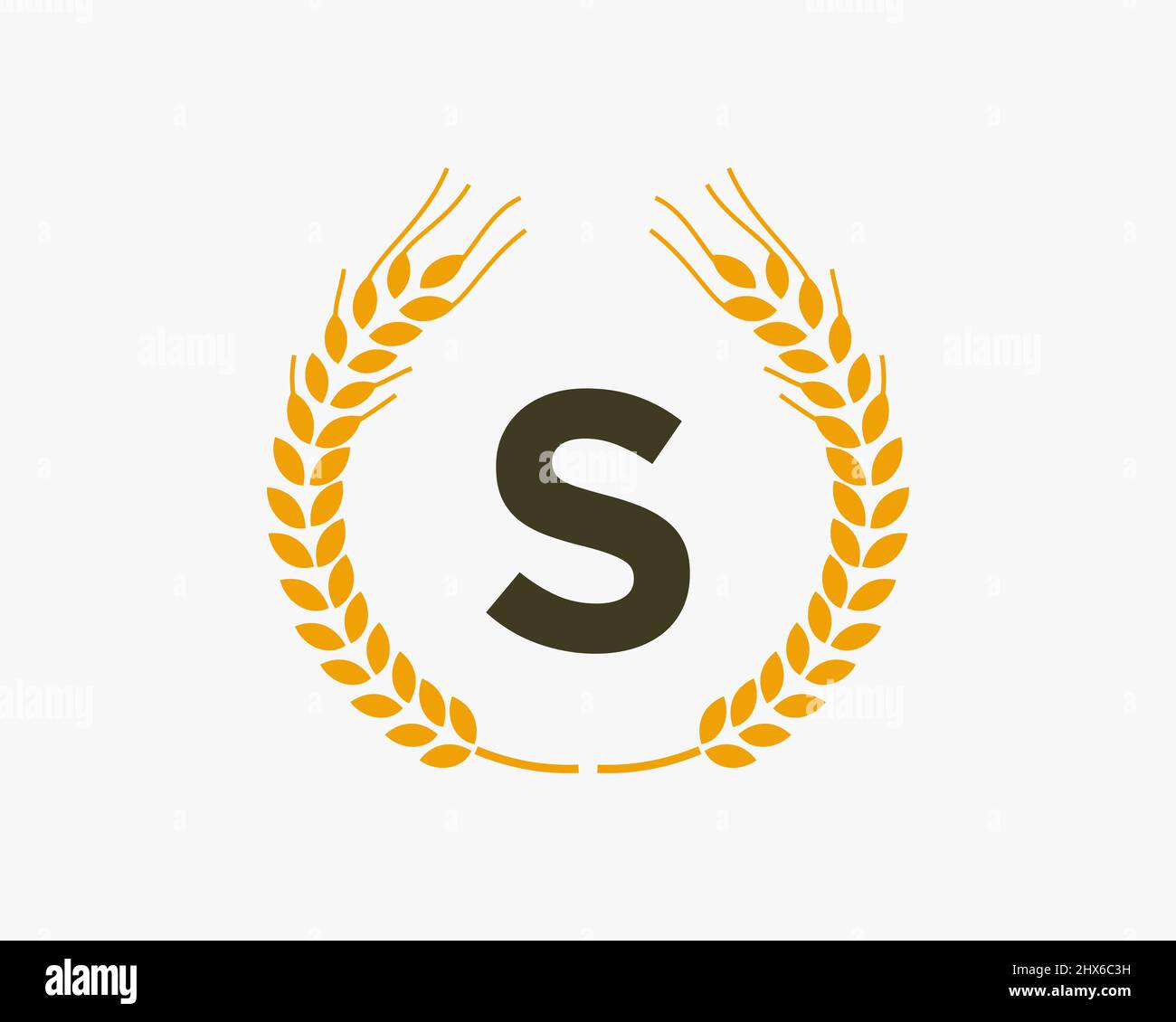 Logo del grano agricolo sulla lettera S. Modello di disegno del logo della lettera S Agriculture, alimento, simbolo sano di nutrizione Illustrazione Vettoriale