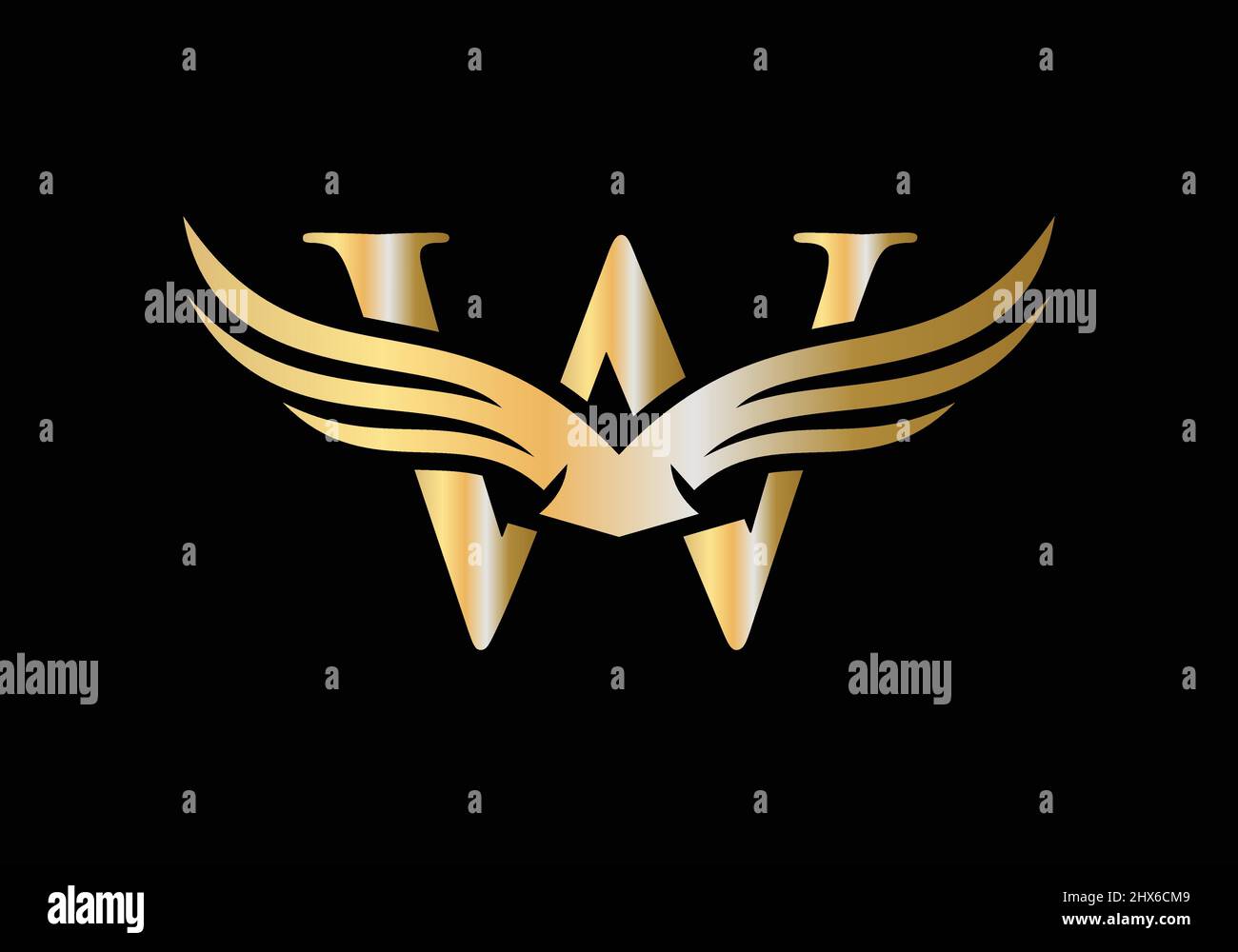 Logo W Letter Wing. Logo lettera W dell'ala volante iniziale. Logo lettera W e concetto di ali Illustrazione Vettoriale