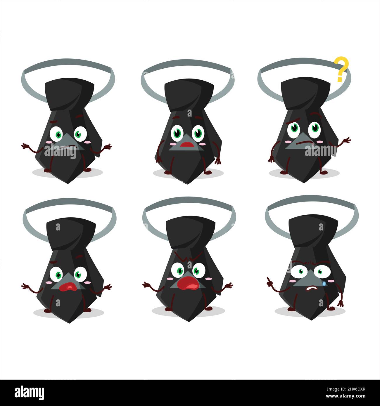 Personaggio cartoon di cravatta nera con quale espressione. Illustrazione vettoriale Illustrazione Vettoriale