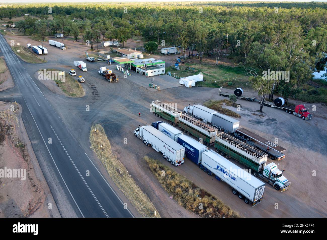 Aereo della BP Truck Stop Roadhouse vicino Clermont Queensland Australia Foto Stock