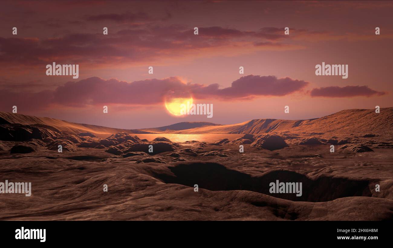 USA. 15th Feb 2022. Il concetto di questo artista del 2015 mostra l'exoplanet Kepler-1649c orbitante intorno alla sua stella nana rossa ospite. Questo exoplanet si trova nella zona abitabile della sua stella (la distanza dove l'acqua liquida potrebbe esistere sulla superficie del pianeta) ed è il più vicino alla Terra per dimensioni e temperatura trovati a quella data nei dati della missione Kepler. La missione Kepler è stata appositamente progettata per esplorare la nostra regione della galassia Via Lattea per scoprire centinaia di pianeti di dimensioni terrestri e più piccoli all'interno o vicino alla zona abitabile e determinare la frazione di centinaia di miliardi di stelle nella nostra galax Foto Stock