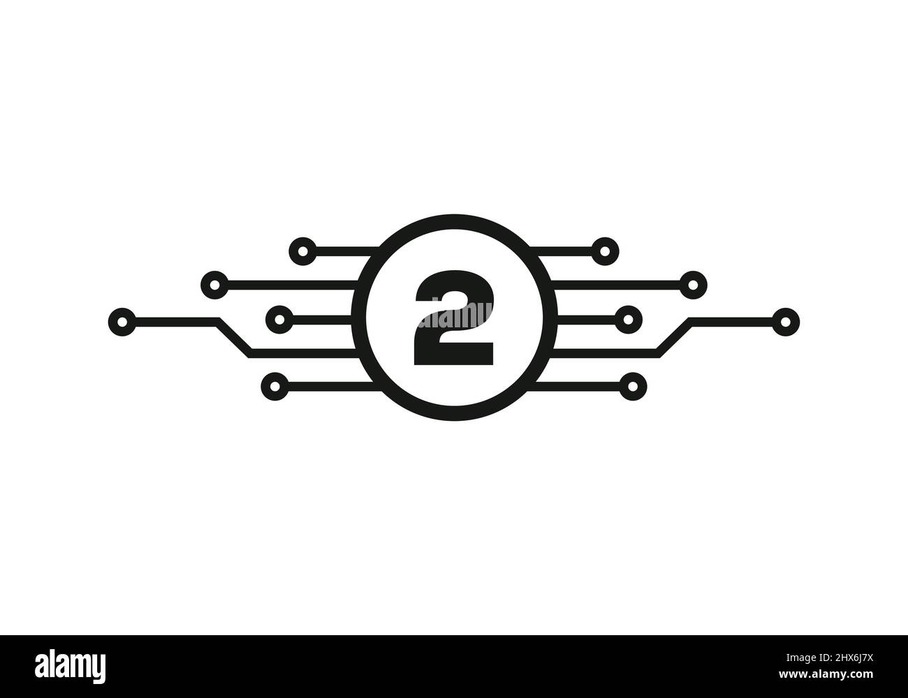 Modello di progettazione del logo Letter 2. 2 lettera per la protezione del logo Cyber, la tecnologia, la biotecnologia e l'alta tecnologia. Design del logo di rete Illustrazione Vettoriale