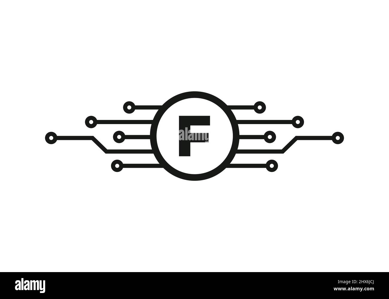 Modello di progettazione del logo lettera F. Lettera F per la protezione del logo Cyber, la tecnologia, la biotecnologia e l'alta tecnologia. Design del logo di rete Illustrazione Vettoriale