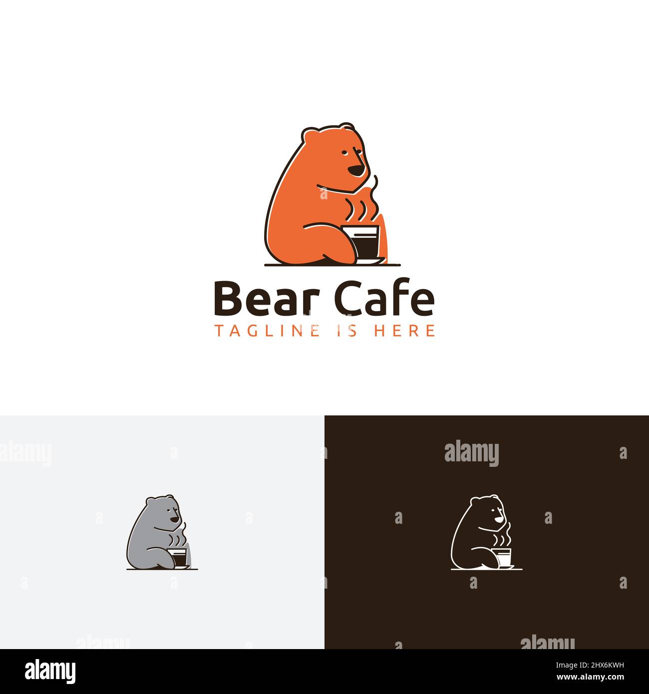 Grizzly Bear bere caffè cioccolato Cafe Shop Logo Template Illustrazione Vettoriale