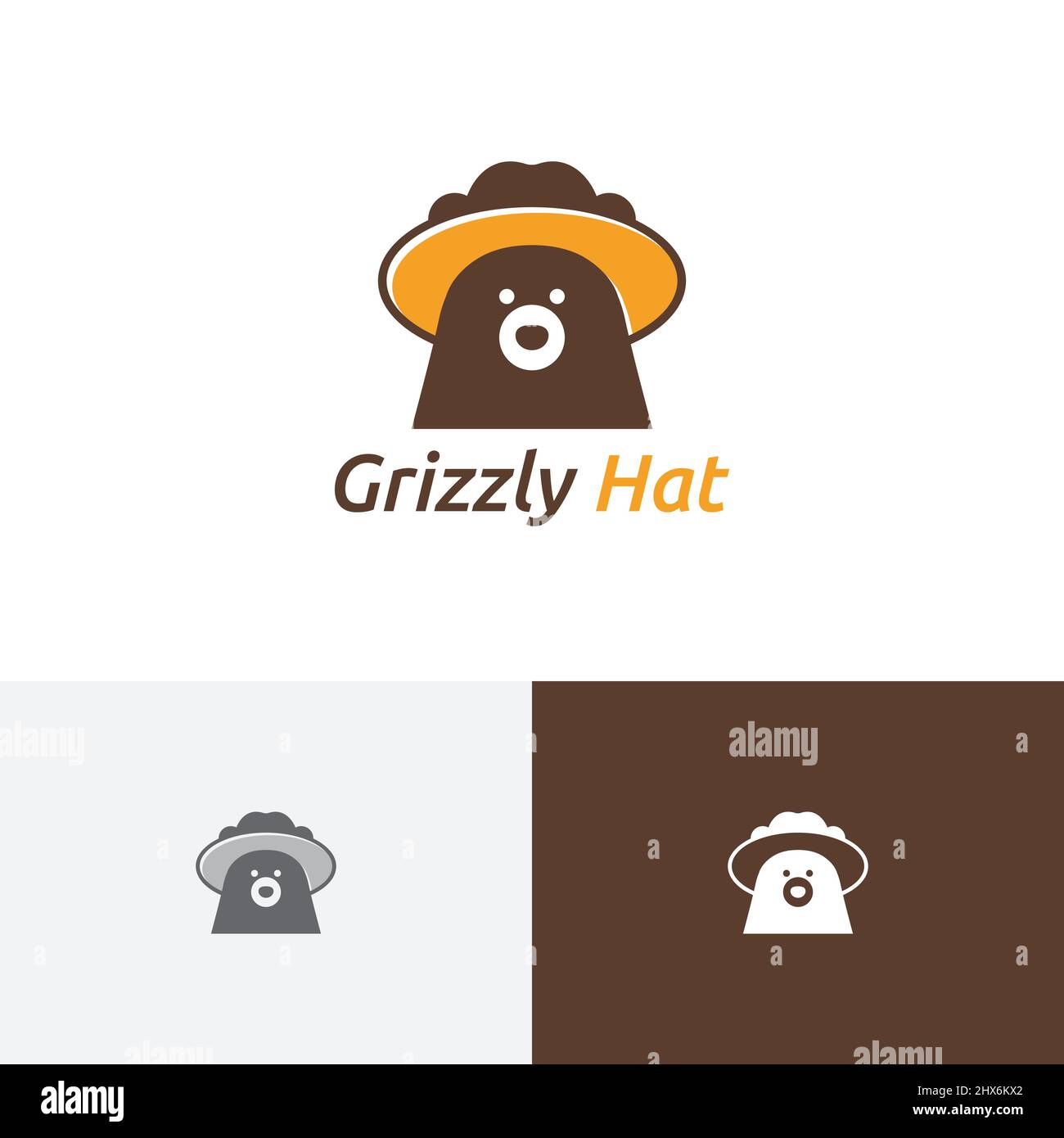 Mascotte con logo di cartoni animati Grizzly Bear Hat cute Animal Illustrazione Vettoriale
