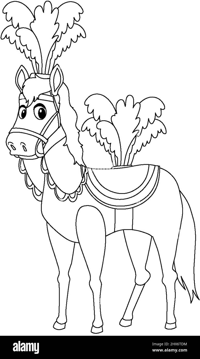 Illustrazione del personaggio del cavallo del circo bianco e nero Illustrazione Vettoriale