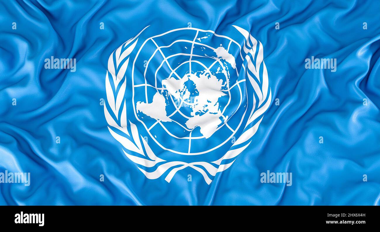 bandiera blu e bianca delle nazioni unite. 3d rendering Foto Stock