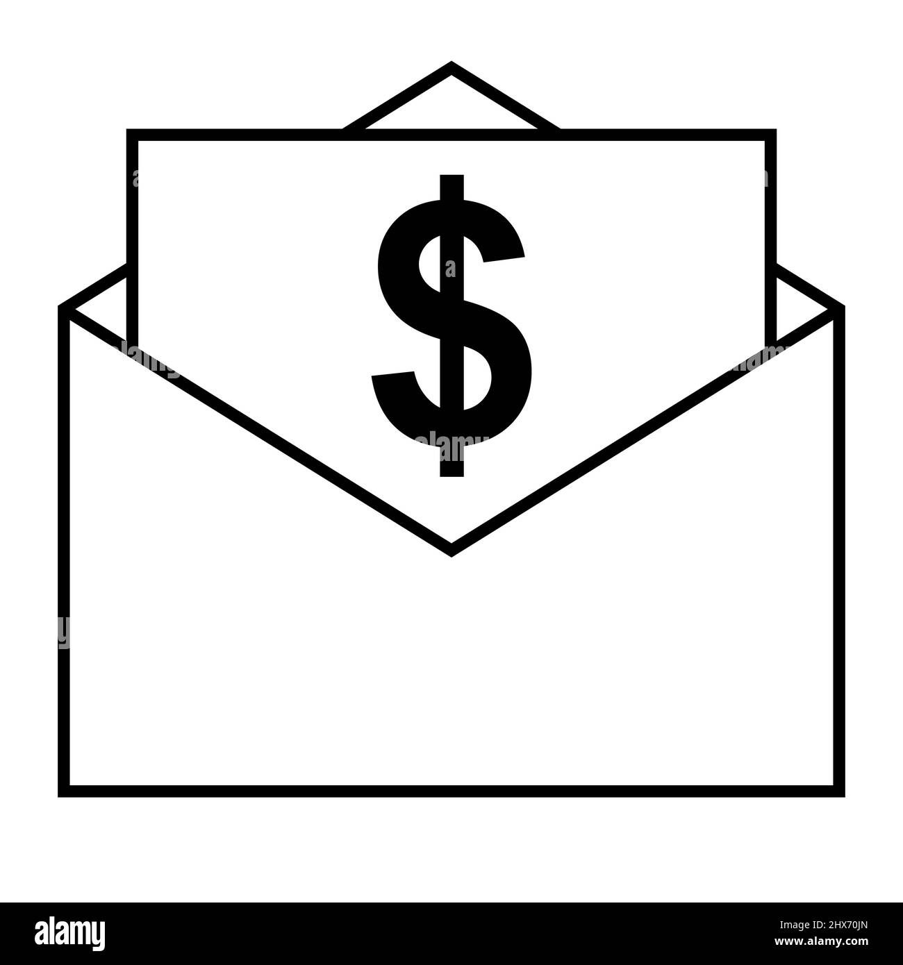 Icona assegno tassa di pagamento stipendio, una busta con soldi dollari Illustrazione Vettoriale