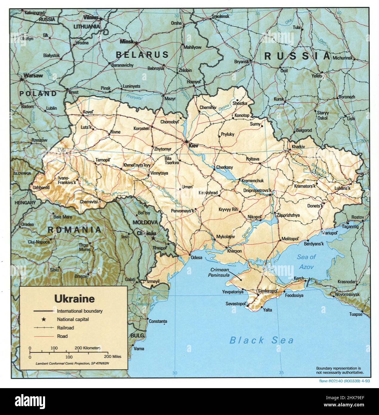 Mappa dell'Ucraina realizzata dalla CIA, Central Intelligence Agency. 1993. Foto Stock