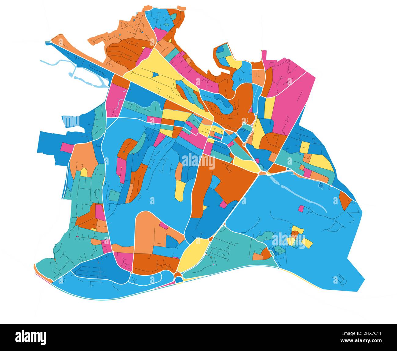 HighWycombe, South East England, England colorata mappa vettoriale ad alta risoluzione con i confini della città. Contorni bianchi per le strade principali. Molti dettagli. BL Illustrazione Vettoriale