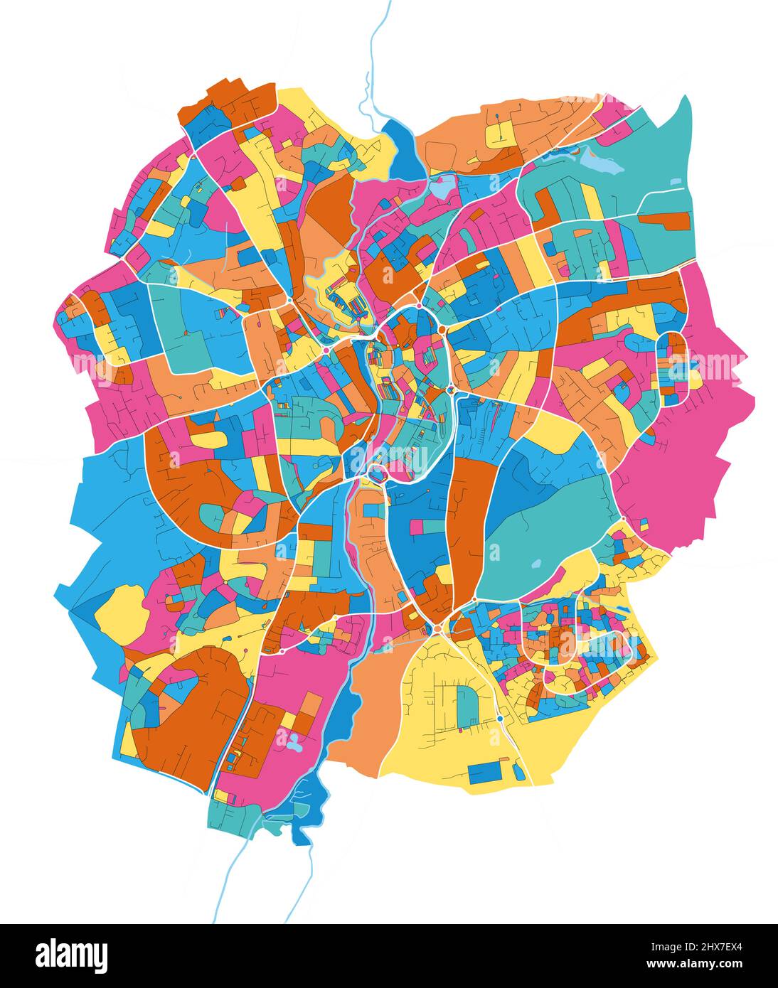 Kidderminster, West Midlands, Inghilterra colorata mappa vettoriale ad alta risoluzione con i confini della città. Contorni bianchi per le strade principali. Molti dettagli. Blu Illustrazione Vettoriale