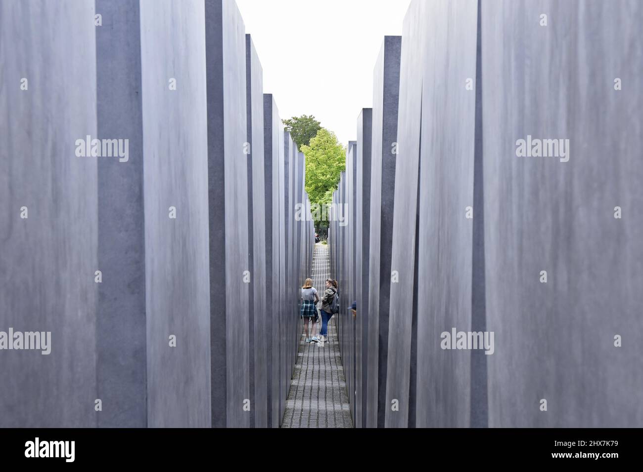 Memoriale per le lastre di cemento assassinate Ebrei d'Europa (Olocausto Memorial) a Berlino in Germania. Progettato dall'architetto Peter Eisenman. Foto Stock