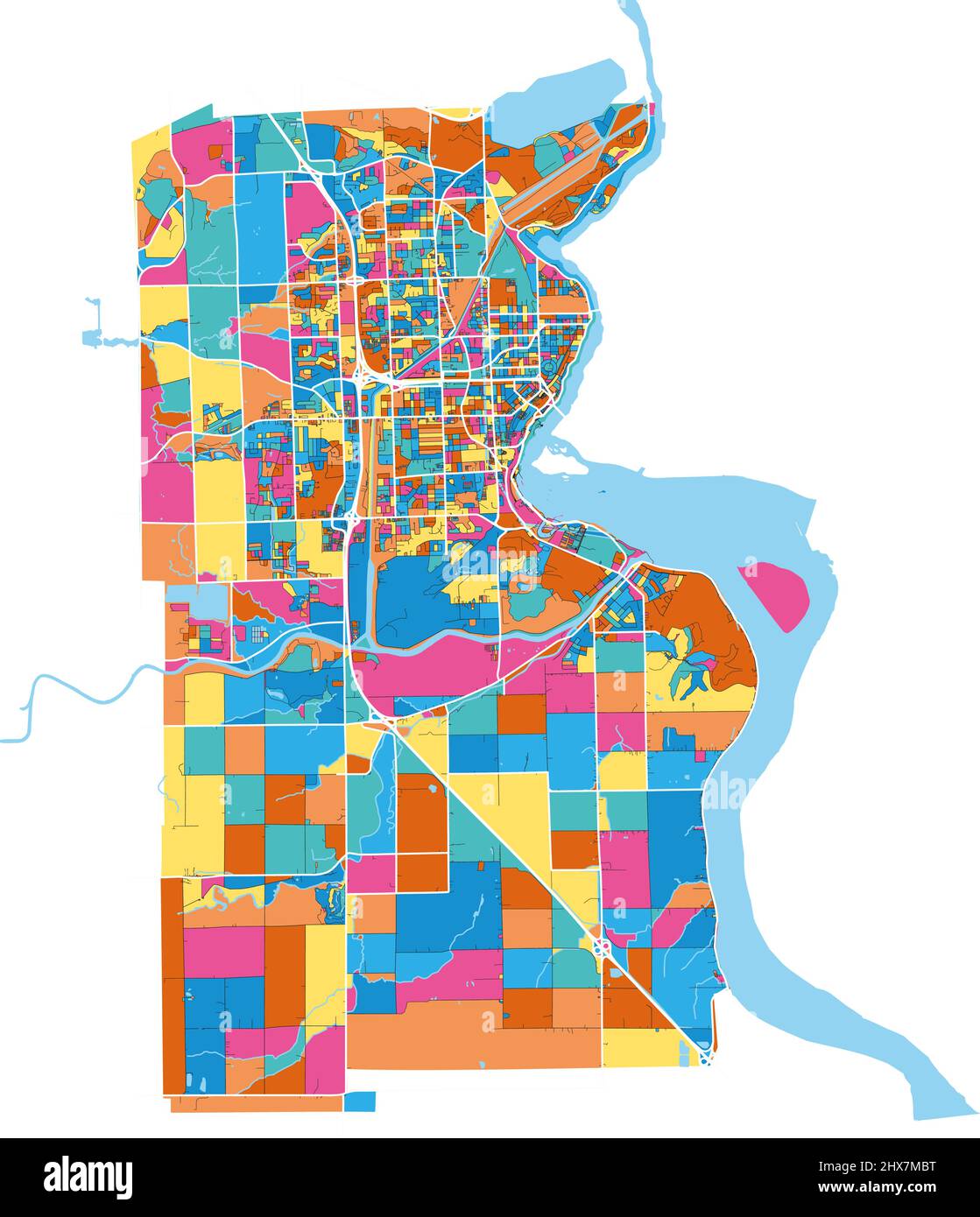 NiagaraFalls, Ontario, Canada colorata mappa d'arte vettoriale ad alta risoluzione con confini della città. Contorni bianchi per le strade principali. Molti dettagli. Forme blu f Illustrazione Vettoriale