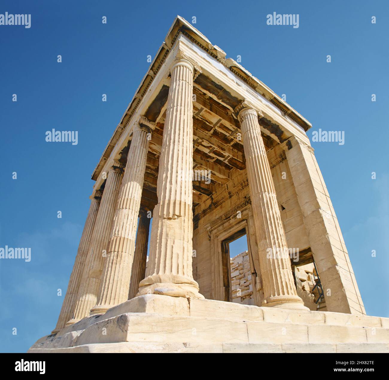FOTOCAMERA DIGITALE OLYMPUS. Pilastri giganti in Acropoli, Grecia. Foto Stock