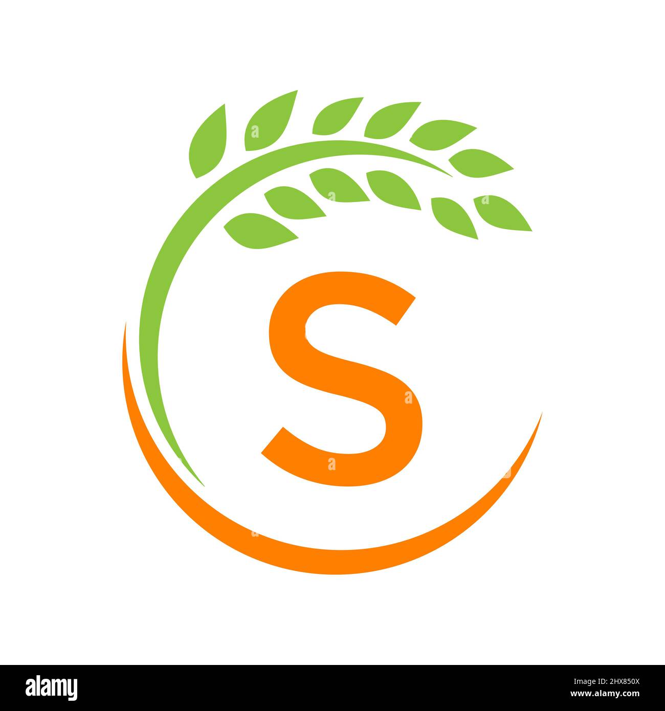 Logo Agriculture sul concetto di lettera S. Agricoltura e agricoltura pascolo, latte, disegno del logo del granaio. Farm Badge, Agribusiness, Eco-Farm Design Illustrazione Vettoriale