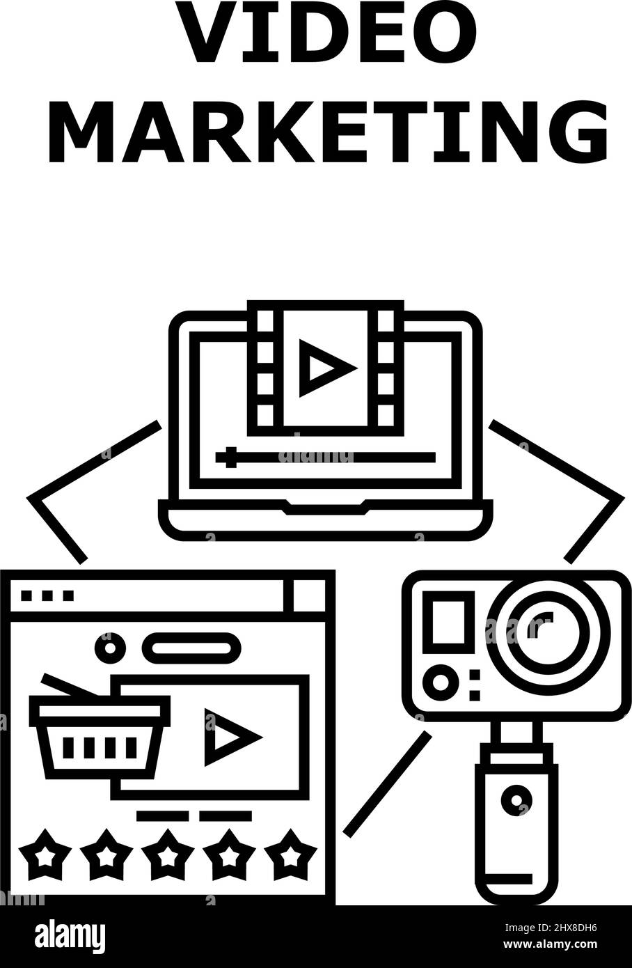 Video Marketing Vector Concept Black Illustration Illustrazione Vettoriale