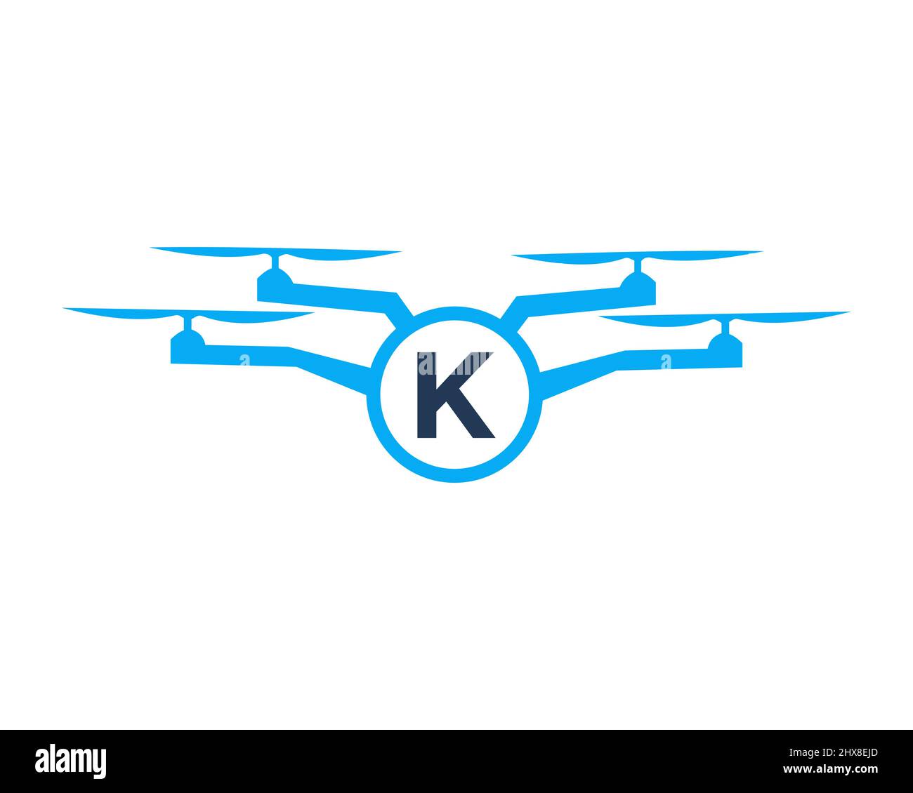 Design con logo drone sul concetto Letter K. Modello vettoriale per droni fotografici Illustrazione Vettoriale