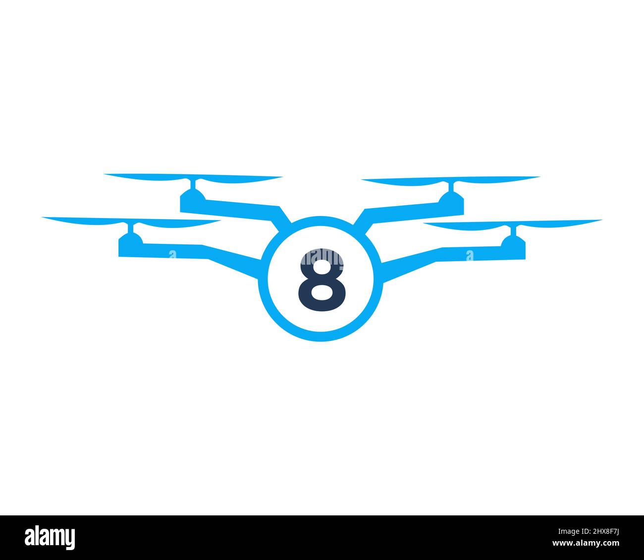 Design con logo drone su Letter 8 Concept. Modello vettoriale per droni fotografici Illustrazione Vettoriale