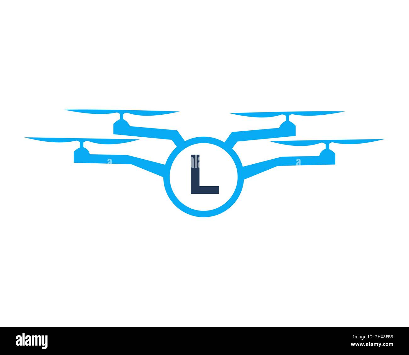 Design con logo drone sul concetto lettera L. Modello vettoriale per droni fotografici Illustrazione Vettoriale