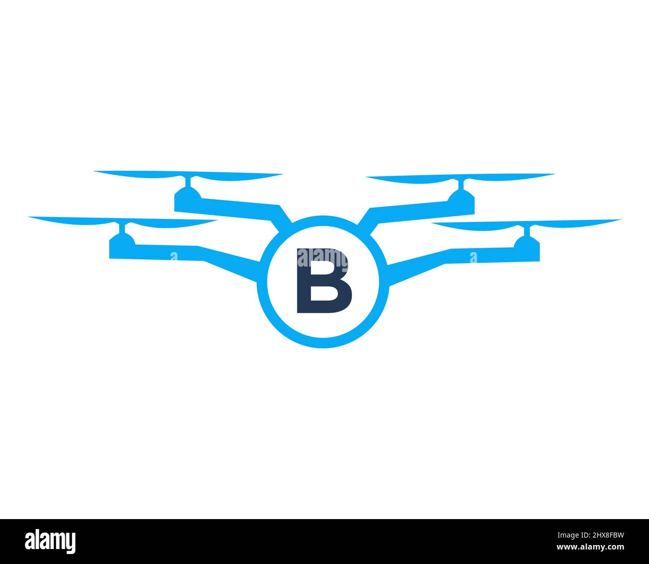 Design del logo del drone sul concetto della lettera B. Modello vettoriale per droni fotografici Illustrazione Vettoriale