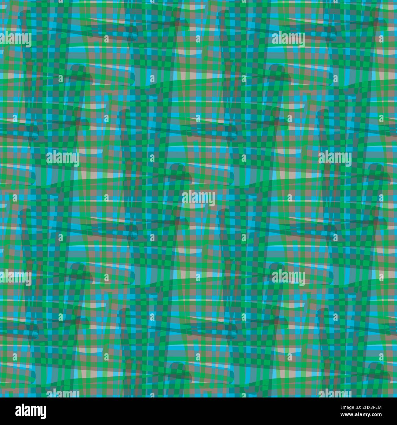 Vettore faux plaid burlap effetto acquerello senza giunture sfondo pattern. Tessuto tessuto tessuto in fibra blu verde fondente. Tessuto di lino Illustrazione Vettoriale