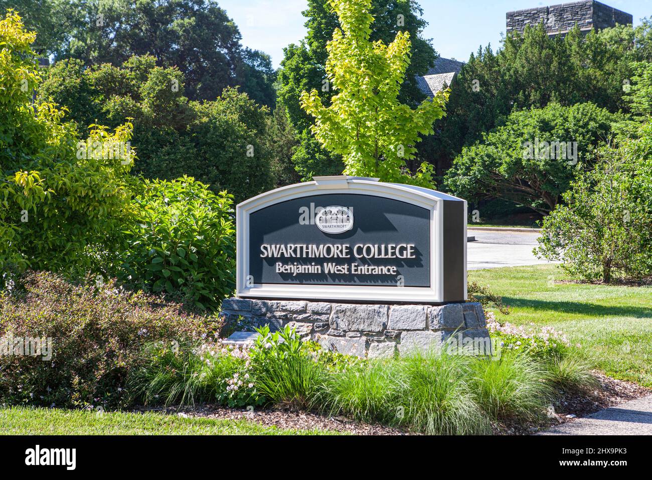 Segnale di ingresso, Swarthmore College, Swarthmore, Pennsylvania, Stati Uniti Foto Stock