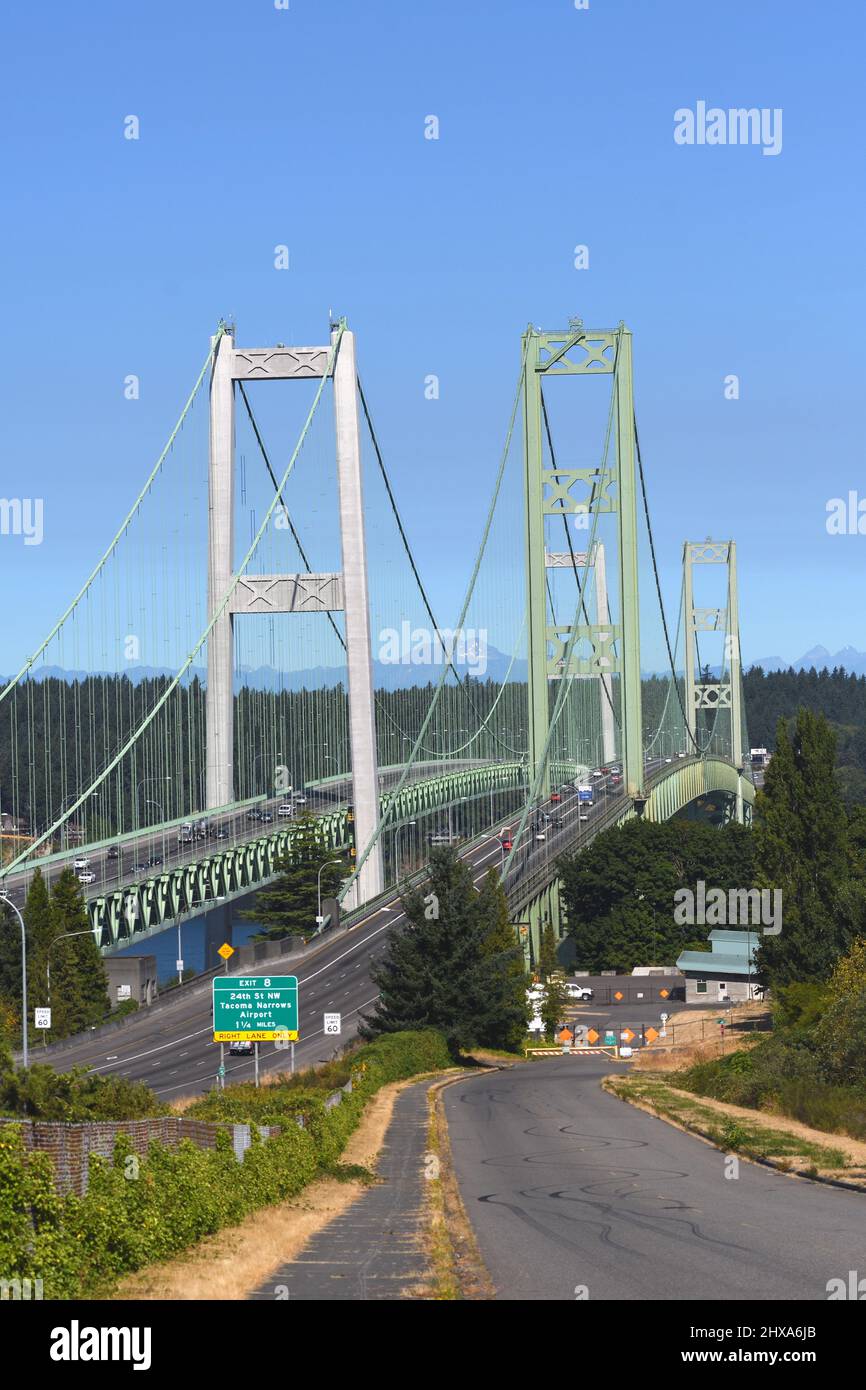 Tacoma Narrows Bridge in WA-USA Foto Stock