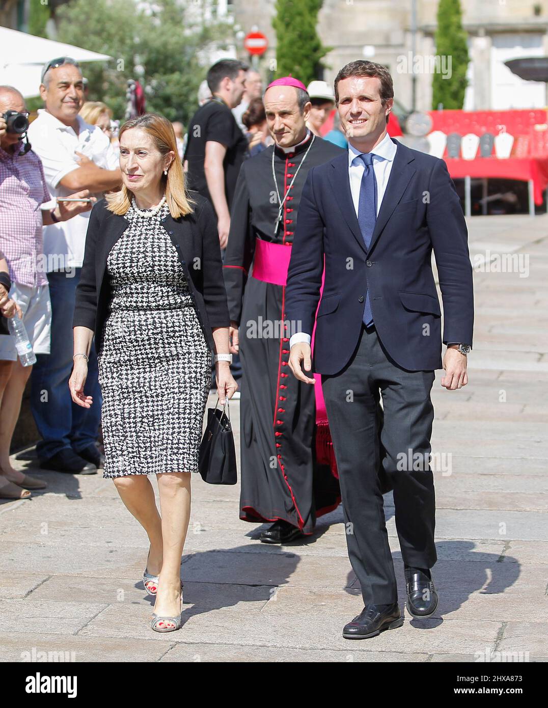 Santiago de Compostela-Spagna. Alberto Nuñez Feijoo, presidente della Xunta de Galicia, insieme ad Ana Pastor il 10 aprile 2019 Foto Stock