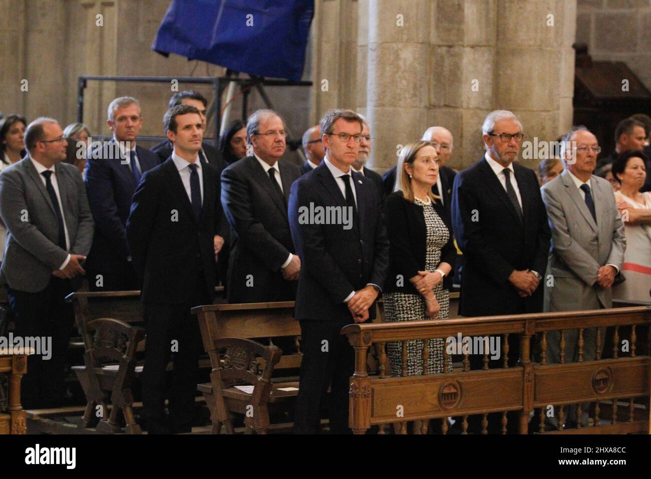 Santiago de Compostela-Spagna. Alberto Nuñez Feijoo, presidente della Xunta de Galicia, insieme a Pablo Casado, presidente del Partito popolare Foto Stock
