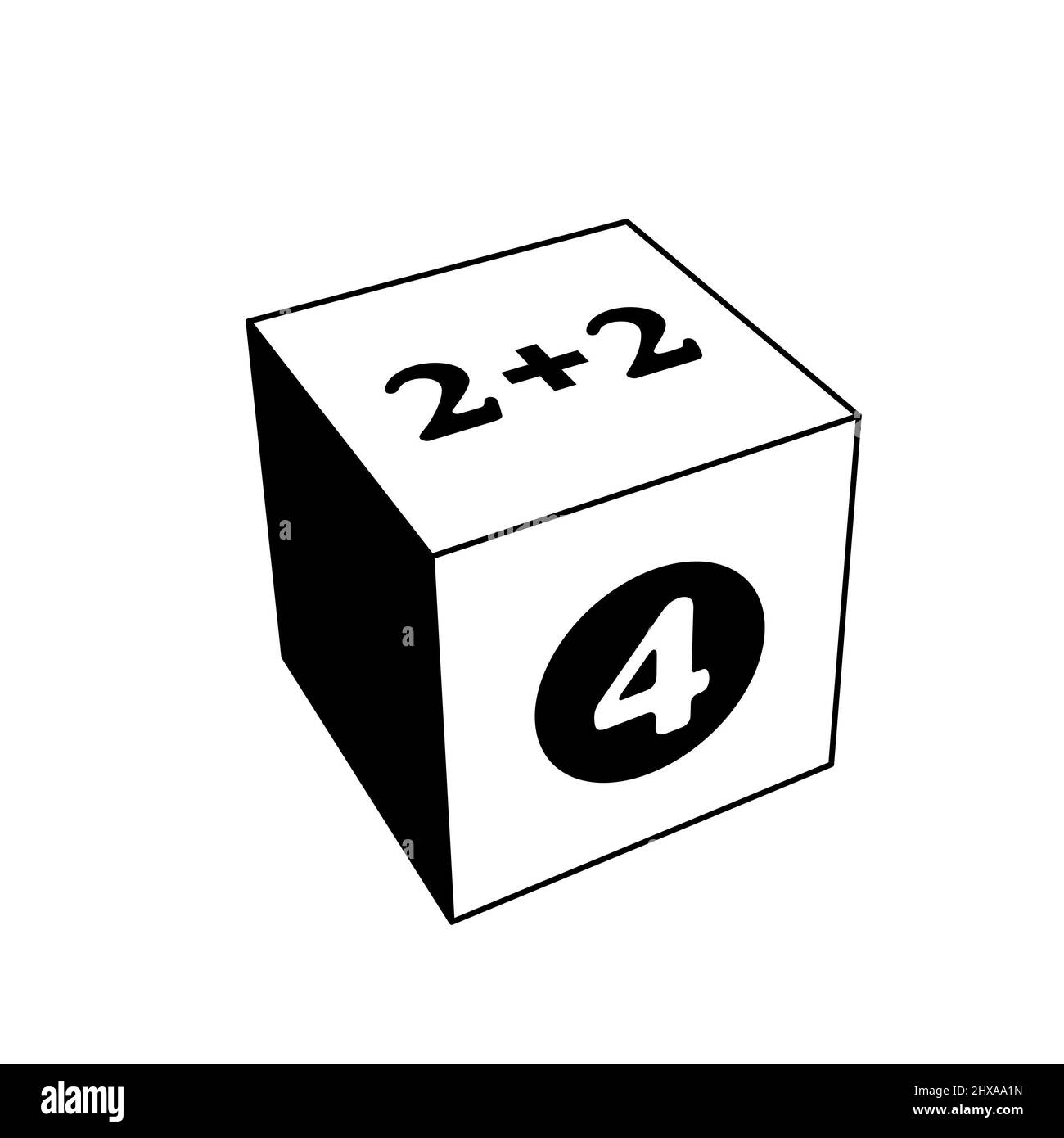 aggiunta di base di una cifra per i bambini con risposta, esempio semplice. illustrazione 3d in bianco e nero isolata su bianco Foto Stock