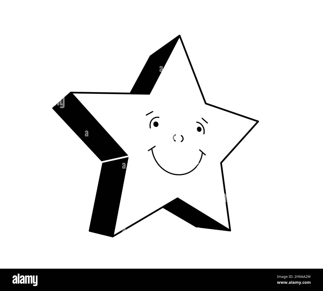 carina stella cartoon bianca e nera con volto felice. 3d illustrazione della vista in prospettiva isolata su sfondo bianco Foto Stock